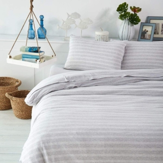 BettwarenShop Melange Streifen Bettwäsche Doubleface|200x200 cm + 2x 80x80 cm| grau