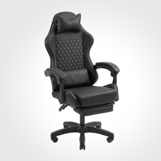 MARS GAMING MGC-X, Ergonomischer Gaming-Stuhl, Kunstleder, Verstellbare Rückenlehne und Höhe, Dynamische Armlehnen, Nacken- und Lendenkissen, Bürostuhl mit Ausziehbarer Fußstütze, Schwarz
