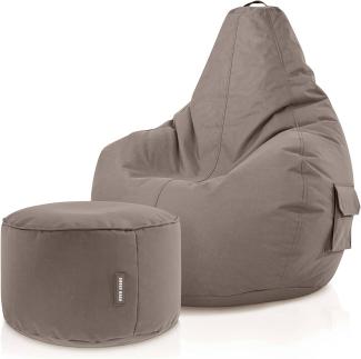 Green Bean© Sitzsack mit Rückenlehne + Hocker "Cozy+Stay" 80 x 70 x 90 cm - Gaming Chair mit 230L Füllung - Bean Bag Lounge Chair Sitzhocker Khaki