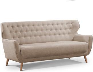 CAVADORE Dreisitzer-Sofa Abby / Klassisches Polstersofa mit Knopfverzierung / 183 x 89 x 88 / Strukturstoff, beige