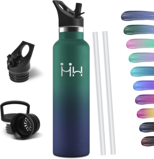 HoneyHolly Trinkflasche 1L, BPA-Frei, Trinkflasche Edelstahl, Thermosflasche, Auslaufsichere Isolierflasche Doppelwandig, Wasserflasche, Thermoskanne, mit Strohhalm, Thermoskanne Kohlensäure Geeignet