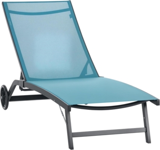 Outsunny Gartenliege Relaxliege mit verstellbarer Rückenlehne, Gartenliege für Poolbereich, Liegestuhl mit Rollen, 1 St, Sonnenliege, Polyester, Alu, Blau, 195 x 165 x 102 cm
