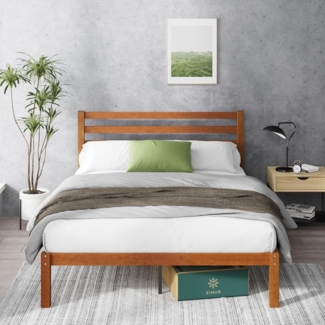 Zinus Leah Bett 180x200 cm - Höhe 35 cm mit Unterbettaufbewahrung - Bambus und Holz Plattform Bettrahmen mit Kopfteil - Braun