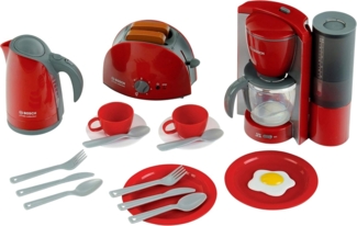 Theo Klein 9564 Bosch Frühstücksset I Küchen-Set bestehend aus Toaster, Kaffemaschine, Wasserrkocher und vielem mehr I Verpackungsmaße: 44,5 x 13 x 34 cm I Spielzeug für Kinder ab 3 Jahren