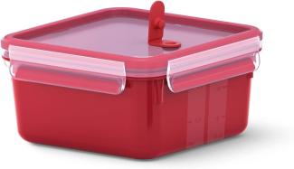 Emsa Mikrowellendose Clip & Micro N10604 | Mikrowellenventil | 1,3 L | Quadratisch | Lunchbox | Integrierte Maßeinteilung | Made In Germany | Rot/ Transparent