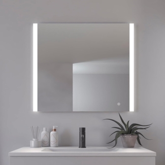 Loevschall Vega Square Spiegel mit Beleuchtung, 80x70 cm, Smart LED Spiegel Dimmbar mit Touch-Funktion, Badezimmerspiegel mit LED-Front- und Hintergrundbeleuchtung, CRI 90 für Natürliche Farben, IP44