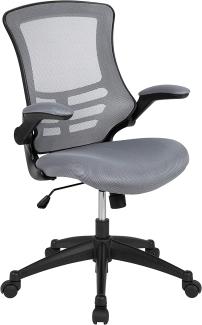 Flash Furniture Bürostuhl mit mittelhoher Rückenlehne – Ergonomischer Schreibtischstuhl mit hochklappbaren Armlehnen und Netzstoff – Perfekt für Home Office oder Büro – Dunkelgrau