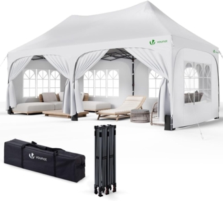 VOUNOT 3x6m Pavillon Wasserdicht mit 6 Seitenwänden, Faltpavillon Stabil, Partyzelt Winterfest, UV-Schutz 50+, Gartenzelt Faltbar mit 6 Sandsäcken und Tragetasche, Weiß