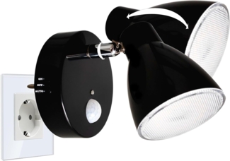 TRANGO LED Nachtlicht, 2635-015 LED Sensor Nachtlicht *MILO* mit Bewegungssensor & Automatikfunktion in Schwarz Sicherheitslicht direkt 230V, Steckdose Lampe, Wandlampe, Orientierungslicht, Nachtlampe, Steckdosenlicht