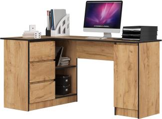 Eck-Schreibtisch B-20 mit 3 Schubladen, 2 Ablagen und einem Regalfach mit Tür | Schreibtisch | ecktisch | Eck Schreibtisch für Home Office | Einfache Montage | B155 x H77 x T85, 60 kg Kraft Eiche