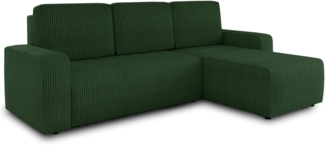 Ecksofa Roma L mit Schlaffunktion und Bettkasten - Cord Stoff - L-Form Couch, Polstersofa, Schlafsofa, Sofagarnitur - Ottomane Universal (Grün (Poso 014))