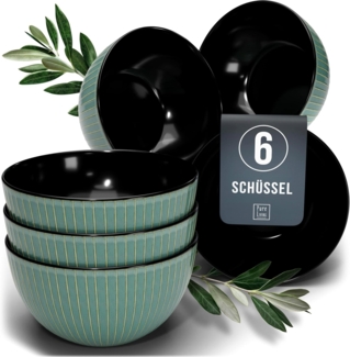 Steingut Müslischalen 6 Pers. Tokyo Hochwertiges Asia-Style TEST SEHR GUT Müsli Schüssel Set - Kleine Schüsseln, Müslischale - 6 Personen Geschirrset Pure Living in Grün