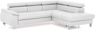 Mivano Ecksofa Micky mit Ottomane / L-Form-Sofa mit Schlaffunktion, Stauraum und Kopfteilverstellung / 249 x 72 x 207 / Kunstleder, Weiß