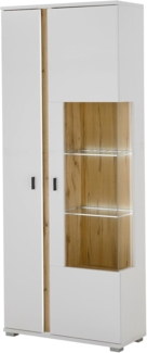 Vitrine Bellport in weiß matt und Eiche 80 x 200 cm
