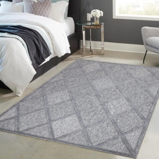 Teppich Wohnzimmer - Anthrazit 150x150cm - Raute Optik - Teppiche für Balkon Terrasse Garten - Indoor Outdoor Schlafzimmer Esszimmer