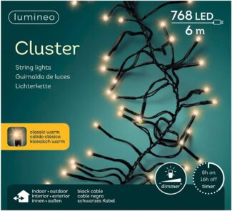 Lumineo LED-Lichterkette Lumineo Lichterkette Cluster 768 LED 7 m klassisch warm, schwarz, Dimmbar, Timer, Indoor, Outdoor