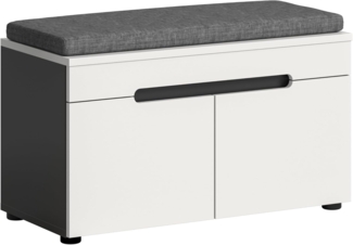 xonox. home - Sitbank inkl. Sitzkissen Canu 80 x 45 x 37 cm in Korpus Basalt grau Nb, Front weiß Nb. - Bank Garderobenbank Flurbank Truhe - praktisch & platzsparend