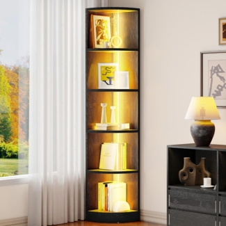 YITAHOME Bücherregal, 5-stöckiges Eckregal 30 x 30 x 180 cm mit LED, Bücherregale Holz, offene Aufbewahrung, Bücherregale für Wohnzimmer, Heimbüro, Eckregal Freistehend