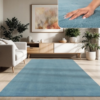 Paco Home Waschbarer Teppich Wohnzimmer Schlafzimmer Kurzflor rutschfest Flauschig Weich Moderne Einfarbige Muster, Grösse:200x280 cm, Farbe:Türkis