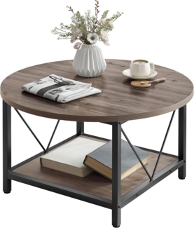 YITAHOME Runder Couchtisch, 80 x 80 x 46 cm Rustikaler Wohnzimmertisch aus Holz für Wohnzimmer mit Ablage, Moderner Bauernhaus Couchtisch mit Stabilen Metallbeinen, Heimmöbel