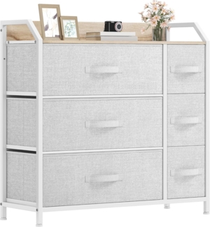 DWVO Kommode mit 6 Schubladen, langlebiger Stoff, Robustes Metallgestell, modern und funktional, ideal für Schlafzimmer, Wohnzimmer, Flur, Kinderzimmer, Hellgrau