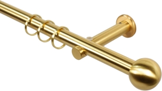 iso-design Gardinenstange 16 mm Farbe Messing Matt Endstück Kugel Wandmontage, Ø 16 mm, 1-läufig, Fixmaß, mit Bohren, Metall, Aluminiumrohr mit 2 mm Wandstärke