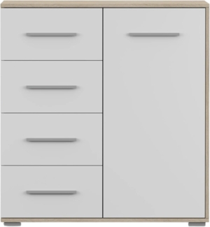 Schiebetürenschrank Frida 01 1D4S, eleganter Kommode Schubladkasten, Kommode mit Schubladen - Schlafzimmer Schiebetüren Schränkchen Stauraum Modern Design (Sonoma/Weiß)