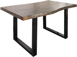 Massivmoebel24 Baumkantentisch FREEFORM (Baumtisch Akazie 140x90x77 grau / U-Beine anthrazit FREEFORM 5), Baumtisch Akazie 140x90x77 grau / U-Beine anthrazit FREEFORM 5