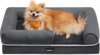 Feandrea Orthopädisches Hundebett, Hundekissen, Hundekorb, weiche Polsterung, Hundesofa, erhöhte Ränder, Bezug abnehmbar und waschbar, 76 x 51 x 18 cm, rutschfeste Unterseite, dunkelgrau PGW074G01