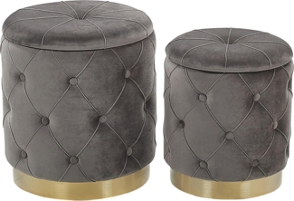 Pouf Samtstoff mit Stauraum grau 2er Set PUEBLO
