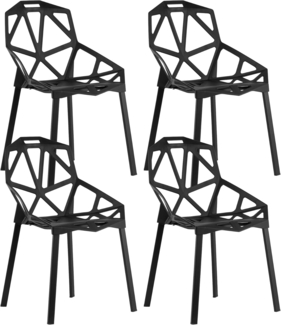 Home Collective Esszimmerstuhl Gartenstuhl Wohnzimmerstuhl, Schale aus Kunststoff (Füße aus Metall Stuhl mit stilvollem, ergonomischem Sitzkomfort), bis zu 120 kg belastbar schwarz 4er Set