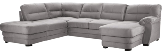 Mivano Wohnlandschaft Royale, Zeitloses Schlafsofa in U-Form mit Bettfunktion, Stauraum und hohen Rückenlehnen, 316 x 90 x 230, Mikrofaser, grau