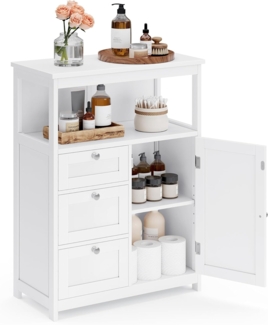 Vasagle Badkommode Badezimmerschrank mit 3 Schubladen, verstellbare Ablage, 30 x 60 x 80 cm, Weiß