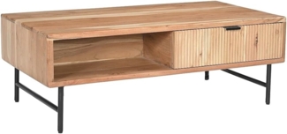 Vente-unique - Couchtisch mit 2 Schubladen & 2 Ablagefächern - Akazienholz & schwarzes Metall - Holzfarben hell - ALEVIA