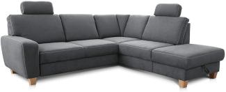 Cavadore Ecksofa Wisconsin mit Bettfunktion / Schlafsofa mit Federkern / Inkl. 2 Kopfstützen + Stauraum / Landhausstil / Holzfüße in Buche / Mikrofaser / Größe: 248 x 88 x 215 cm (BxHxT) / Farbe: Grau