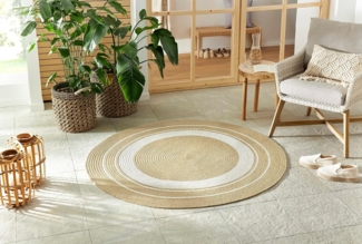 NORTHRUGS Trenzado In- & Outdoor Teppich Rund Wetterfest – Pflegeleicht Handmade-Look für Innen und Außen Gewebter Outdoorteppich Läufer für Balkon, Terrasse, Wohnzimmer, Garten – Creme Beige, ø 200