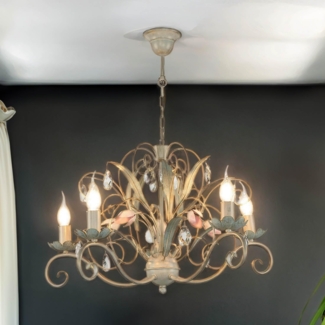 Licht-Erlebnisse Kronleuchter LUCE, ohne Leuchtmittel, Hängeleuchte Floral Ø62cm 5-flmg