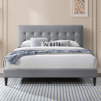 Home Collective Polsterbett 140x200 & 160x200 cm mit Lattenrost und weichem Bezug, Bettgestell (Doppelbett mit gepolstertem Kopfteil, robustes Gestell, hoher Liegekomfort), Kassettensteppung, 140x200 cm, Grau