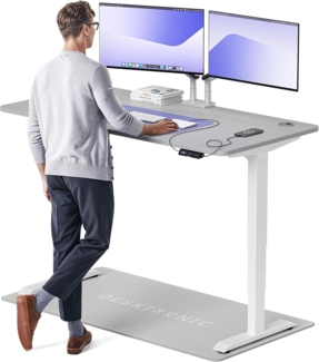 Höhenverstellbarer Schreibtisch - Höhenverstellbar Elektrisch mit Flüsterleisem Dual-Motor & Touchscreen - Hohe Tragfähigkeit - Stehtisch von Desktronic, Weiß + Grau, 160x80 cm