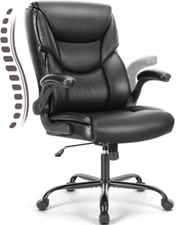 DUMOS Bürostuhl Pu-Leder Chefsessel mit Hochklappbaren Armlehnen Bürostuhle Leder mit Drehbaren Rädern Office Chair Ergonomic Geeignet für Büros Zuhause und Andere Umgebungen