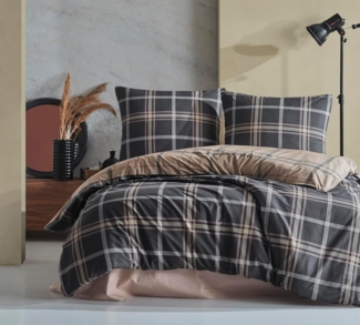 yadetextil Bettwäsche Bettwäsche 155x220 cm. 2 teilig set, Renforce, 2 teilig, schwarz, beige 100% Baumwolle/Renforcé,wendebettbezug kariert Arbon