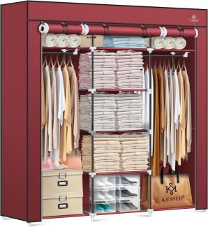 KESSER® Kleiderschrank Stoffschrank Stabil mit Kleiderstange & Ablagen, Inkl. 5x Kleiderbügel, Stoff Faltschrank für Schlafzimmer, Ankleidezimmer Garderobe mit Kleiderständer 150 x 45 x 175 cm Bordeaux Rot