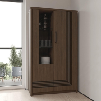 Forte EUFEMIUS Vitrine 90 95, moderner Vitrinenschrank mit Fräsung, 2 Türen, Holzwerkstoff, Dunkelbraun|Schwarz Eiche Holzdekor, 91,5 cm breit x 159,9 cm hoch x 41,6 cm tief