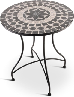 Raburg Gartentisch Mosaiktisch, Balkon- und Terrassentisch, 60 cm Ø, 72 cm hoch, Mayla (rund), liebevolle Handarbeit, Mosaikmuster, schwarzes Metallgestell