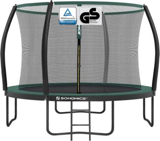 Songmics Trampolin mit Leiter, Sicherheitsnetz und gepolsterten Stangen, Stahl dunkelgrün, Ø 366 cm
