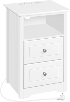 Yaheetech Nachttisch mit Steckdoese und USB-Aschlüssen Beistelltisch Holz 2 Schubladen Nachtschrank Boxspringbett Nachtkommode mit 1 offenes Fach Sofatisch für Wohnzimmer Schlafzimmer, Weiß