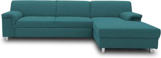 DOMO Collection Junin Ecksofa, Sofa in L-Form mit Schlaffunktion, Couch Polsterecke, Moderne Eckcouch, Petrol, 251x150 cm