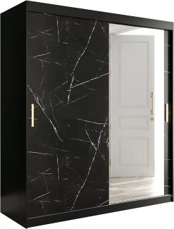 Kleiderschrank Kamoga T2 180 (Schwarz / Marmor Schwarz + Gold, mit Schubladen)