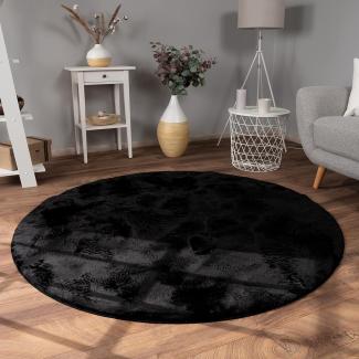 Paco Home Hochflor Teppich Wohnzimmer Flauschig Fellteppich Kunstfell Plüsch Shaggy Weich Fellimitat, Grösse:160 cm Rund, Farbe:Schwarz