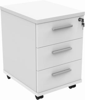 office hippo Strapazierfähiger Rollschrank mit 3 Schubladen, beweglicher Büroschrank mit abschließbarem Stauraum, Holz, Arktikweiß, 40,4 x 50 x 59,5 cm